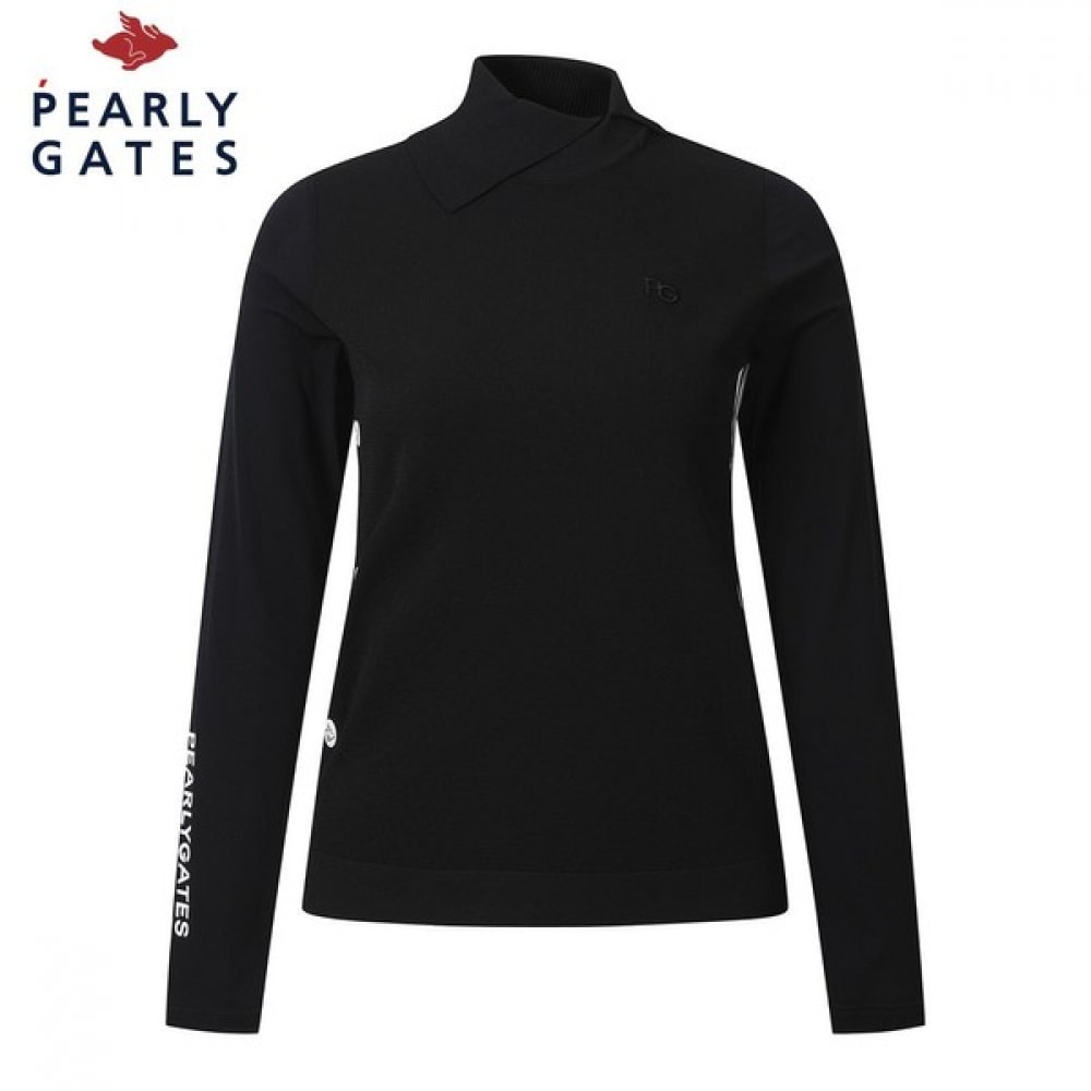 (Paris Gates) レディースカラーマッチングスリーブニットカラーネックタートルネック Tシャツ