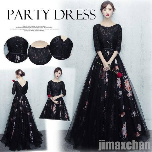 パーティードレス ロング丈 結婚式 お呼ばれ ワンピース 二次会 袖あり 透け感レース 魅力 大きいサイズ 同窓会 フォーマル