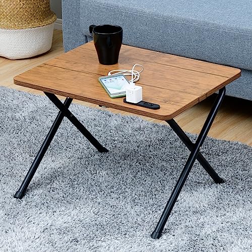 山善 テーブル ローテーブル (ミニ/折りたたみ/コンセント付き) 完成品 幅50×奥行44×高さ36cm 一人暮らし アンティークブラウン/ブラック EYST-5040L(ABR/BK4)