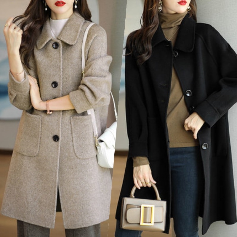 アウター コート 上着 ミディアム丈 半端丈 長袖 襟付き Aライン ポケット 前開き ボタン かわいい 大人可愛い きれいめ シンプル カジュアル 大人 上品 おしゃれ お洒落 大人女子 こなれ感