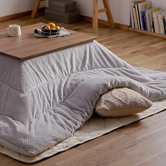 こたつ掛け布団【ベルベット】グレー/アイボリー 正方形：190×190cm