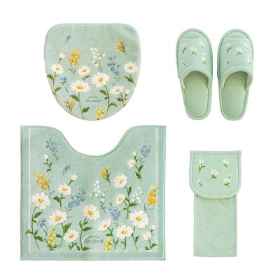 日本の花本 オカ(OKA) フルールブラン レギュラートイレマット 4点セット