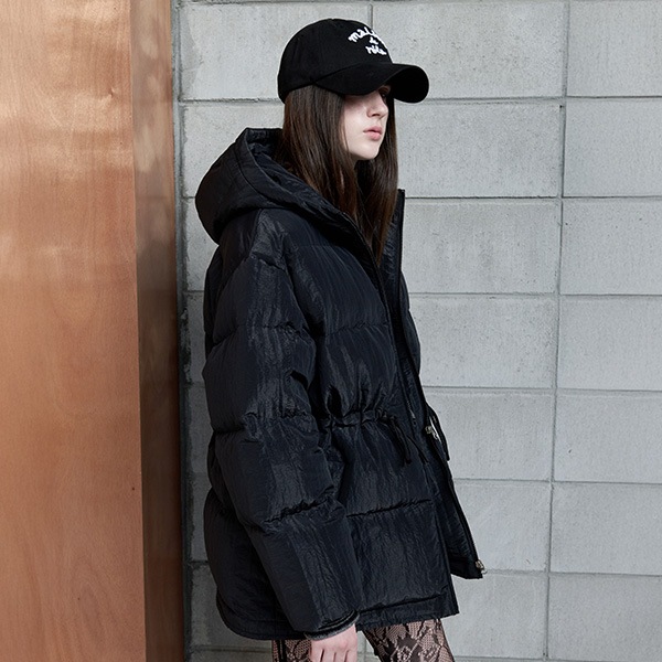 HOODED DUCK DOWN PUFFER PADDING BLACK