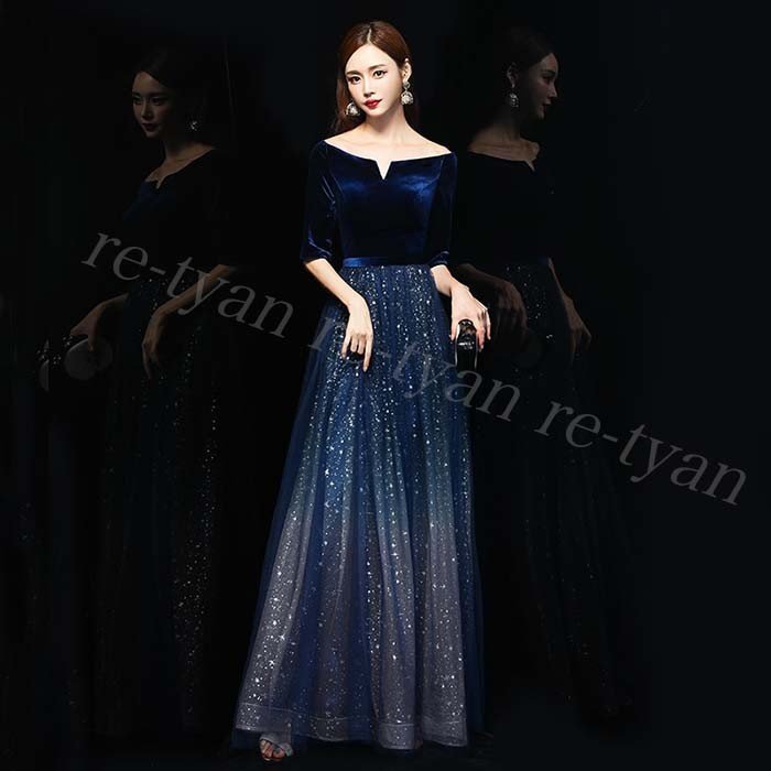 ロングドレス 演奏会 結婚式 ドレス 袖あり マキシ丈 aライン パーティードレス フォーマル ピア