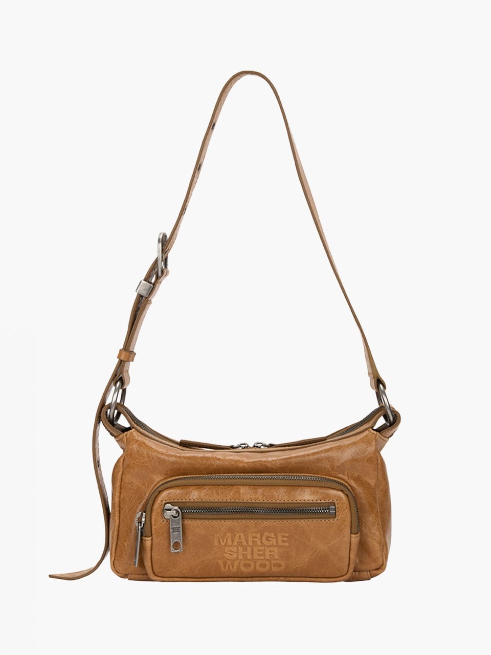 【MARGESHERWOOD】 OUTPOCKET HOBO MINI : SOFT CAMEL PUUL-UP CRINKLE