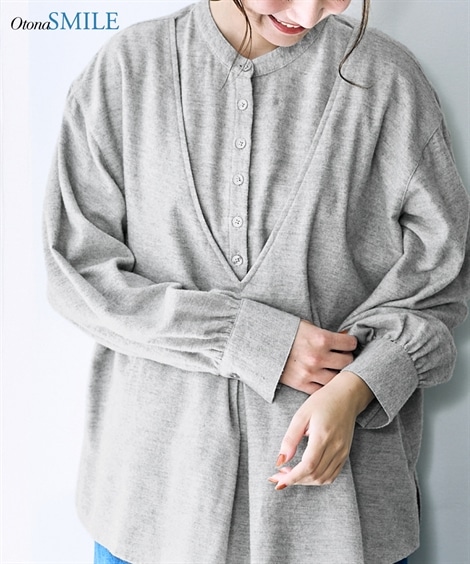 シャツブラウス 大きいサイズ　綿１００％フロントタックフェイクレイヤードブラウス OtonaSMILE 5,798円