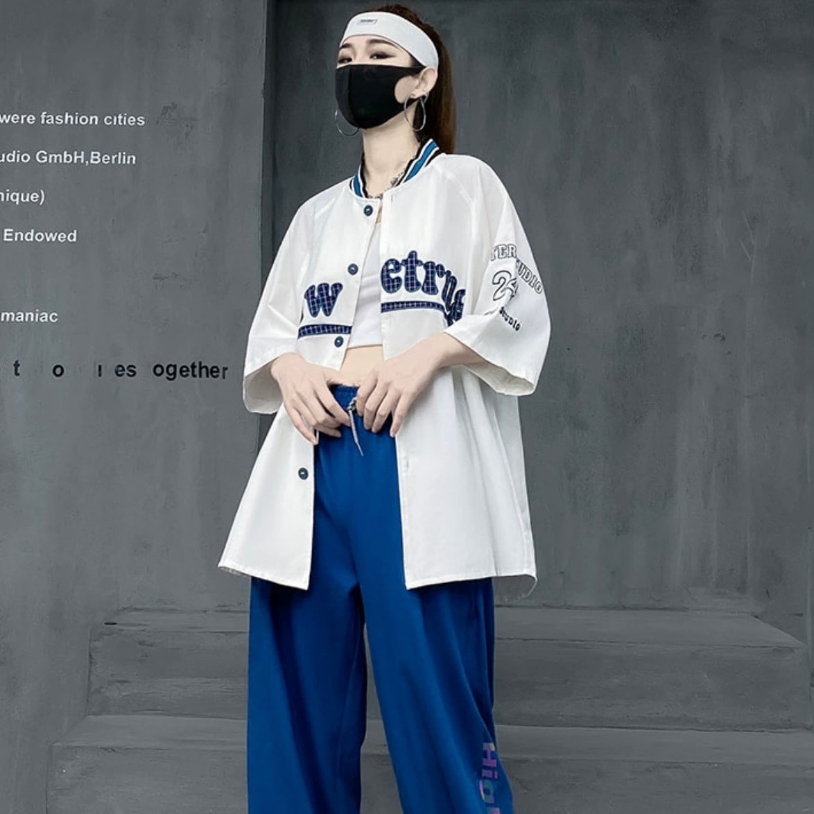 レディース トップス シャツ ミドル丈 五分袖 襟付き スタンドカラー ルーズ 前開き 薄手 大人可愛い きれいめ カジュアル お洒落 かっこいい レトロ ドロップショルダー オーバーサイズ 20代