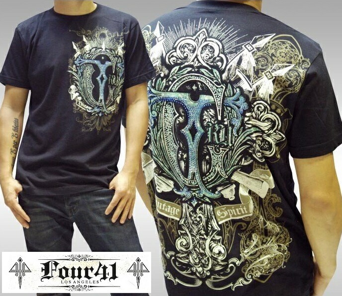 Four41 Los Angeles フォーフォーティーワン メンズ ラインストーン Tシャツ ブラック 08 スワロフスキー インポート セレブ safari サファリ 掲載 ブランド ストリート
