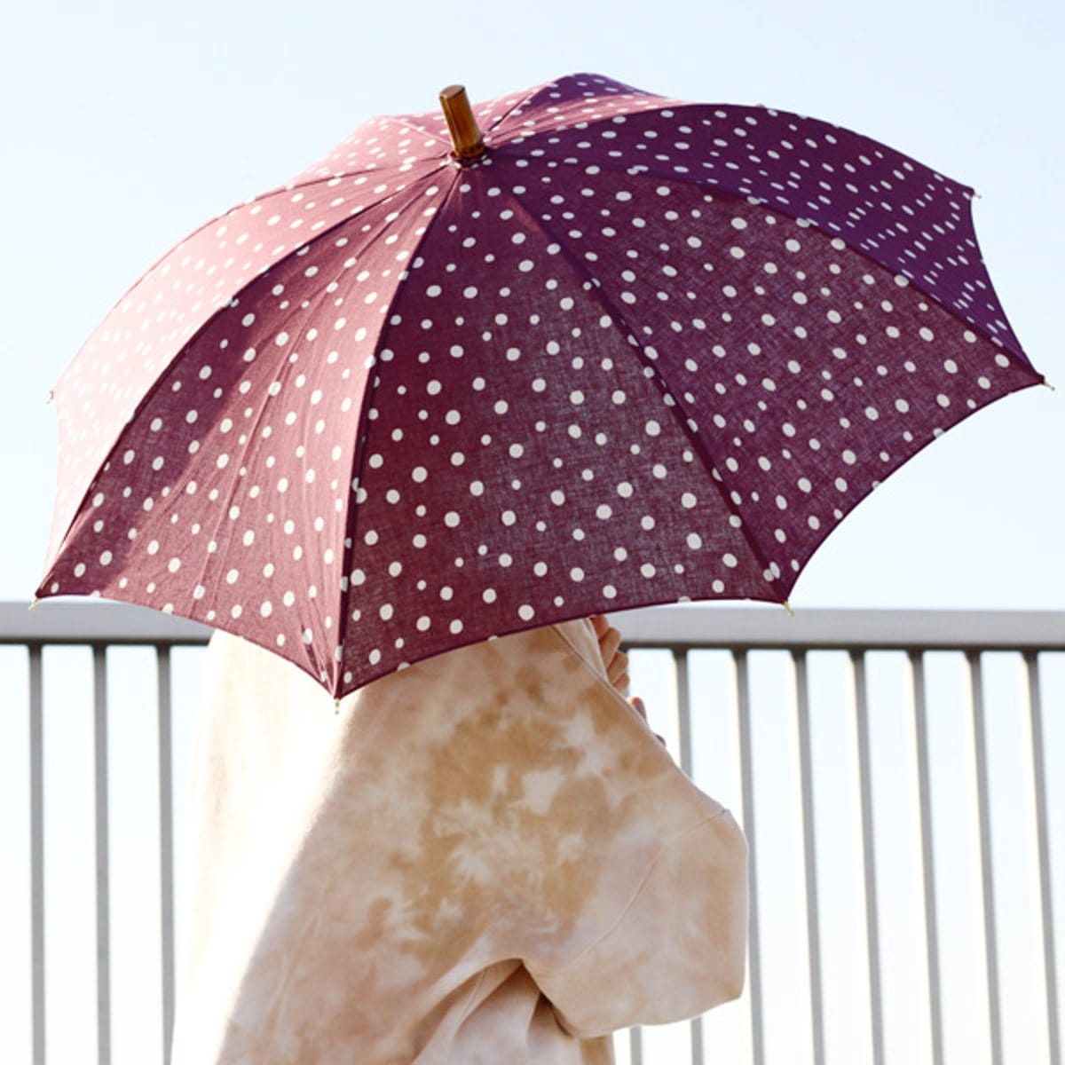 綿日傘 SUR MER 麻シーチング水玉 長傘 パープル sur mer シュルメール 日傘 傘 かさ レディース 綿 麻 水玉 UVカット おしゃれ 日本製 アンブレラ 紫外線カット 15,048円