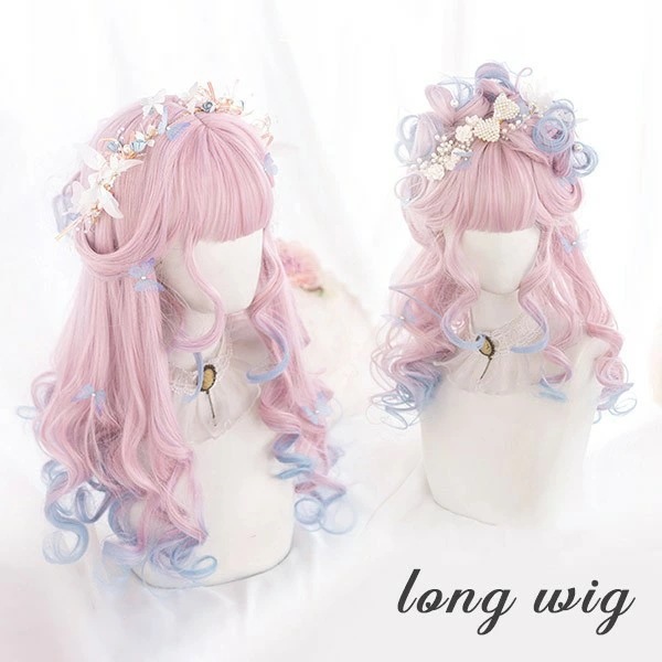 ウィッグ グラデーション lolita レディース フルウィッグ 小顔効果抜群 長髪 ロングウィッグ ゆめ可愛い ゆめかわ 原宿風 かつら 巻き毛 ぱっつん前髪 コスプレ ロリータ 可愛い ハロウィン