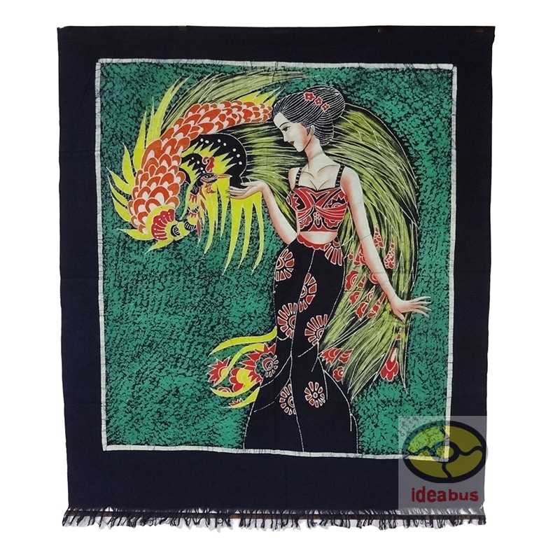 ろうけつ染めの絵Art Wall Decor Hanging Bright Color Batik Tapestry Curtain Peacock Princess of Thai Minority