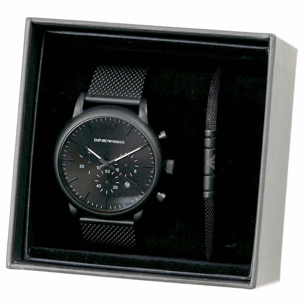 エンポリオアルマーニ 腕時計 メンズ クロノグラフ 日付カレンダー ブレスレット セット ブラック EMPORIO ARMANI 46MM AR80041