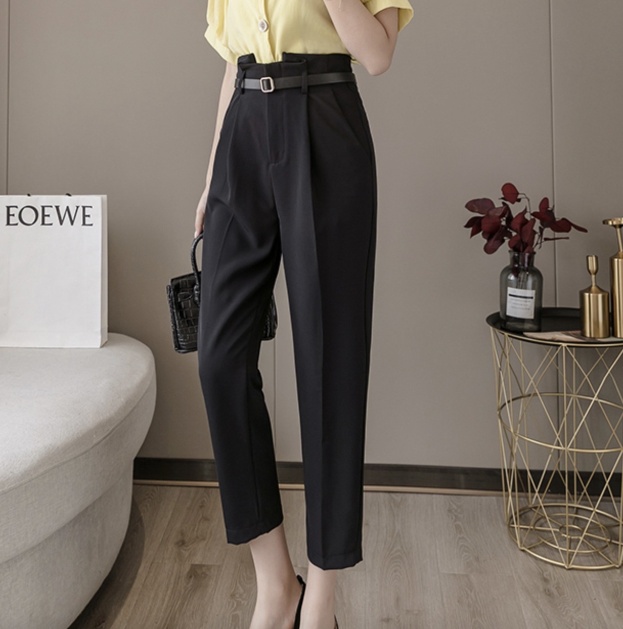 ボトムス パンツ センタープレス タック 7分丈 ストレート ハイウエスト 大人可愛い きれいめ シンプル カジュアル 大人 上品 おしゃれ お洒落 大人可愛い 大人女子 フォーマル 無地