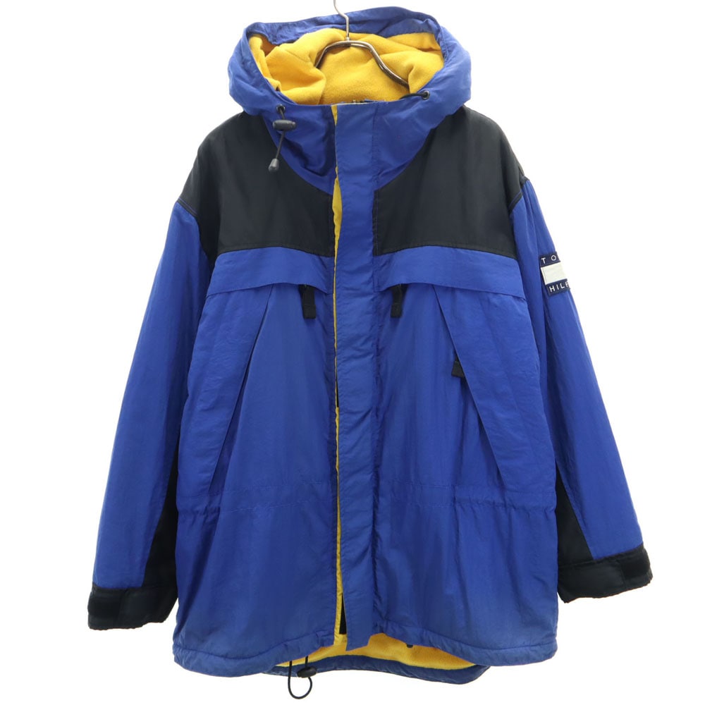 90s オールド フラッグタグ ナイロンジャケット M ブルー系 裏フリース メンズ