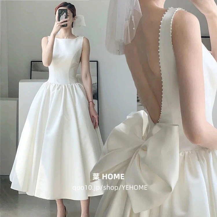 ウェディングドレス 白 パーティードレス オフショル 結婚式 ドレス 袖なし 白 シンプル 無地 ワンピース 二次会 披露宴 前撮り後撮り 花嫁ドレス 露背