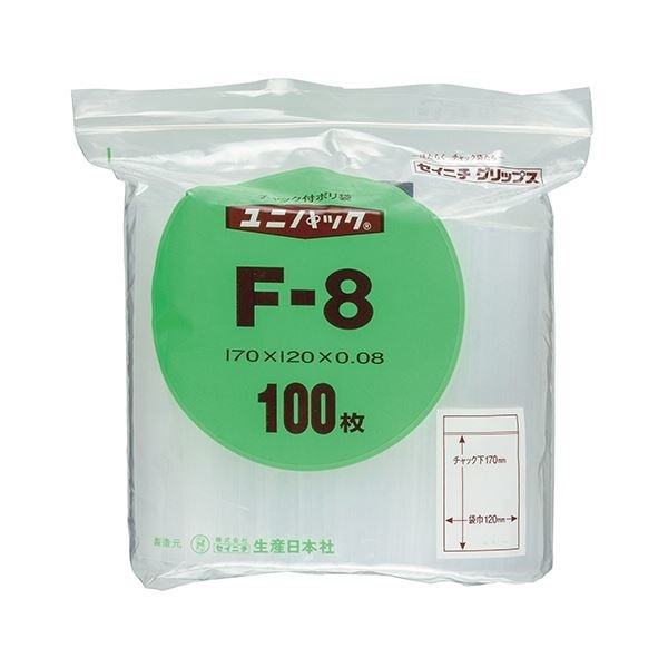 （まとめ） セイニチ ユニパック チャック付ポリエチレン ヨコ120タテ170厚み0.08mm F-8 1パック（100枚） 10セット