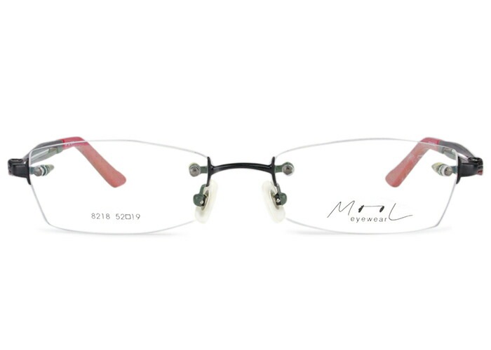 ムル MOOL メガネ 8218(117) c.1a ブラック/ブラック/ダークレッド 52ロ19 スクエア 伊達 度付き ツーポイント 遠近両用 老眼鏡 オシャレ フチなし