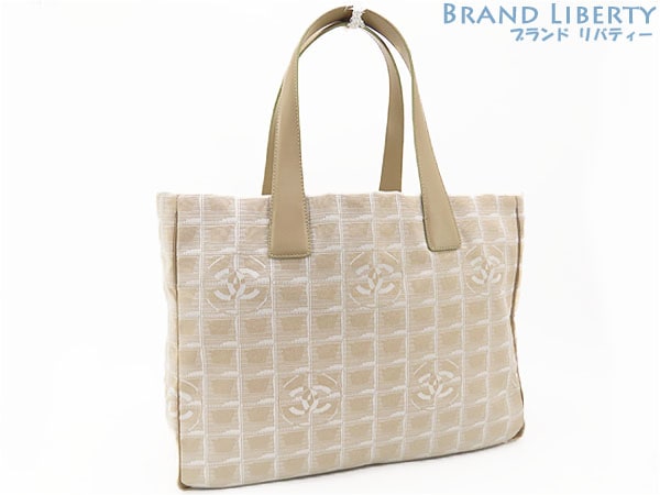 超美品シャネルニュートラベルライントートMMトートバッグショルダーバッグベージュナイロンレザーA15991