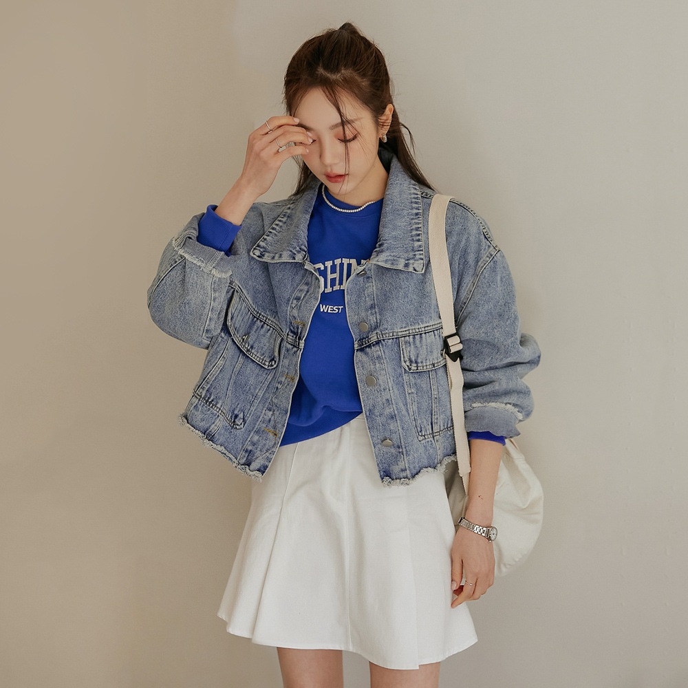 裾カットオフデニムジャケット