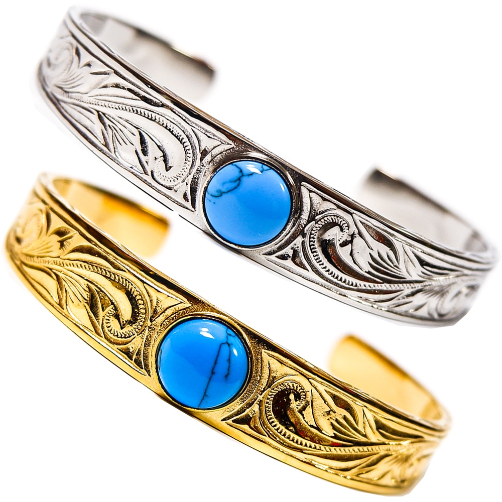 ハワイアンジュエリー バングル ターコイズ カレイキニ スクロール レディース メンズ 金属アレルギー対応 サージカル ステンレス プレゼント