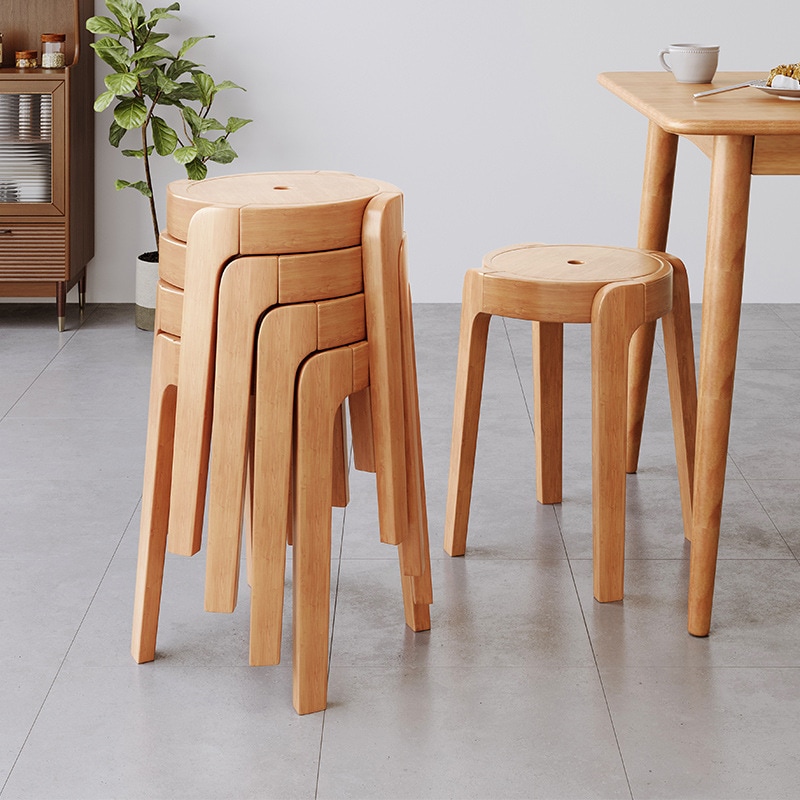 实木凳子家用可叠放新中式圆凳风车凳凳子客厅餐桌椅子客人备用凳