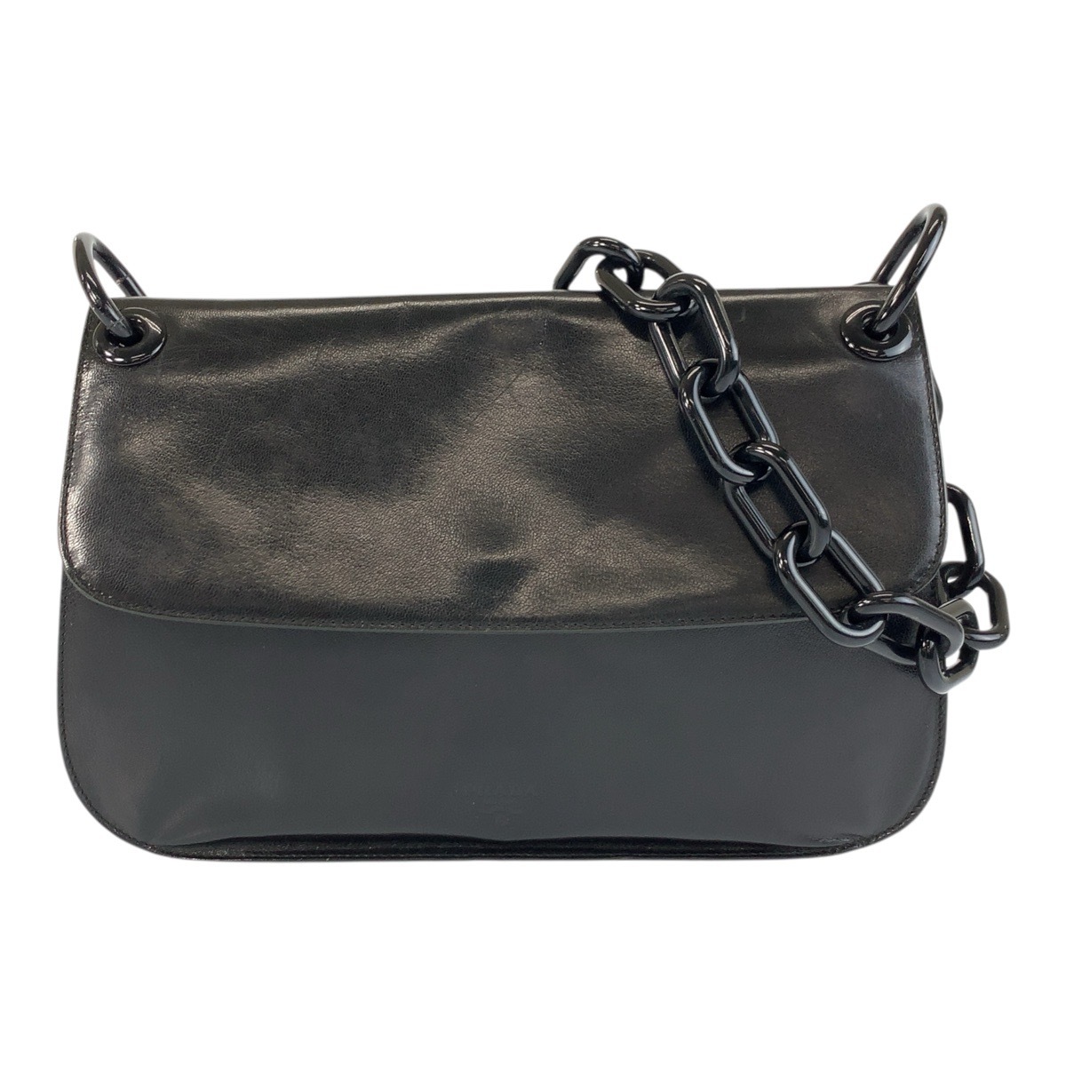 ロゴ型押し ブラック 黒 レザー/プラスチック プラチェーンショルダーバッグ レディース 503353