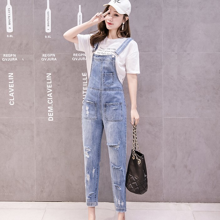 ボトムス パンツ オーバーオール ストレートパンツ 9分丈 ノースリーブ ラウンドネック ストレート ポケット ハイウエスト ダメージ デニム 大人可愛い カジュアル おしゃれ かっこいい 大人女子