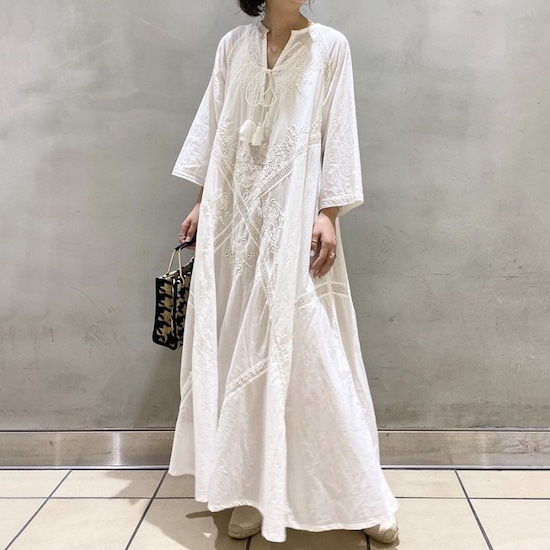 【取寄：納期2週間】ワンピース 七分袖 レディース マキシ丈 ロングワンピース レース ゆったり 体型カバー