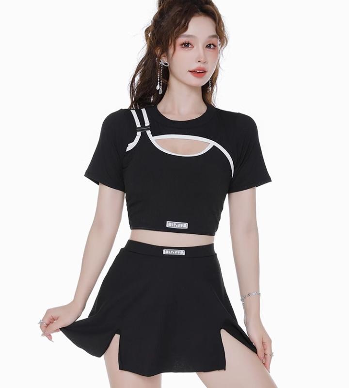 水着 レディース かわいい 夏 プール レジャー 海水浴 シンプル ラウンドネック ショートパンツ ブリーフ ブラック 黒 ポリエステル 8,232円