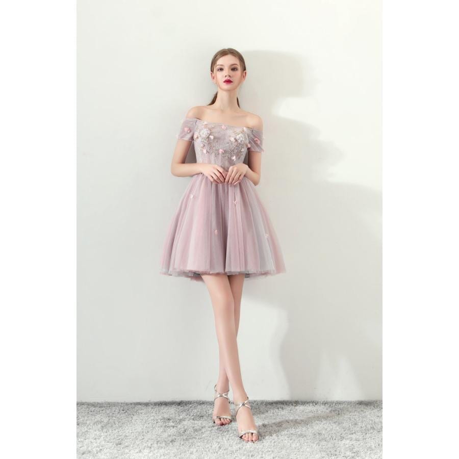 パーティードレス オフショルダー 結婚式 ドレス 卒業式 大人 フレアドレス ウェディングドレス 二次会 膝丈ドレス パーティドレス お呼ばれ ミニドレスqyd0415