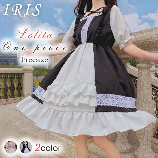 ロリータ ロリータワンピース ブラック ピンク 少女風 きれい ロリータ Dress 着痩せ 綺麗 コスプレ LORITA lorita ロリータ風ワンピ ロリータ風ワンピ 喫茶店 秋葉原 メイド