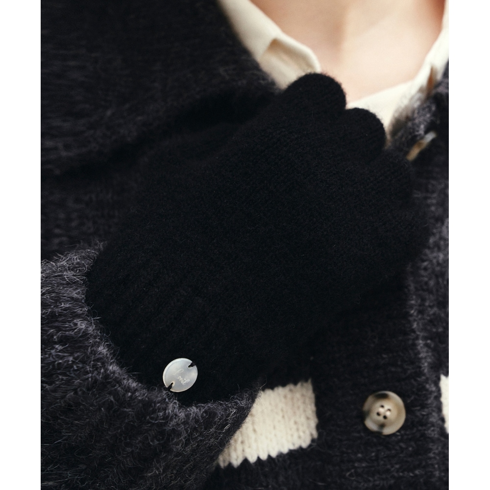 LOEIL ミニマルショートウールニットグローブ-ブラック