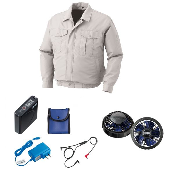ポリエステル製長袖 空調服 [ファン色：BKBL SI 5L] パワーファン対応バッテリー付