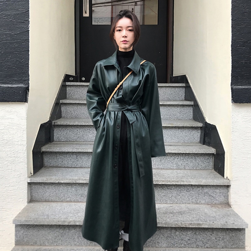 レディース ロングレザーコート 裏起毛 PUフェイクレザー 大人可愛い ママコーデ 6,199円