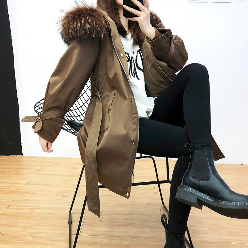 ウインドブレーカースタイルの女性の冬服 2024 新しいスタイルレッキスラビットファー取り外し可能なライナー西洋スタイルの長い気質の毛皮