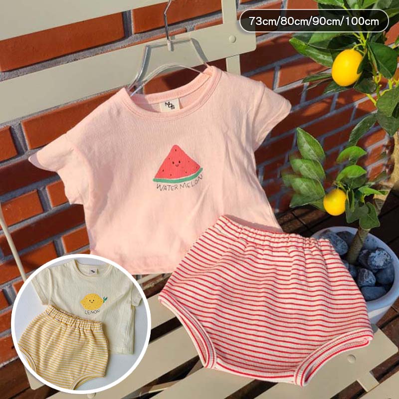 【即納】【上下セット】スイカ Tシャツ 夏用 半袖 ベビー服 パジャマ 肌着 夏服 刺繍 春夏 新生児 幼児 子ども 子供 小学生 女子 姉妹 可愛い 通園 保育園 プレゼント ギフト お誕生日 ピ