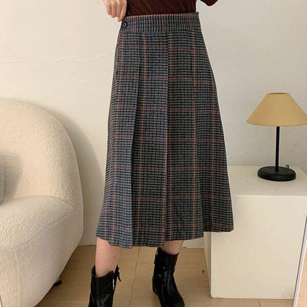 (SK)ウールカニスカート冬女性ウールロングスカート