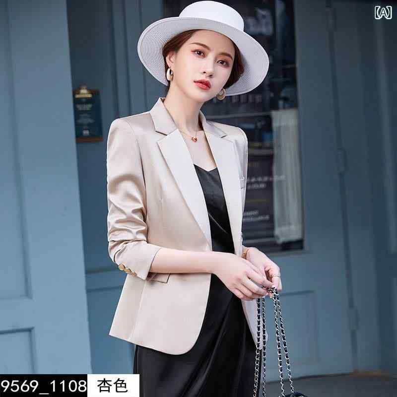 スーツ　ジャケット　カジュアル アセテート サテン ショート スーツ ジャケット レディース 春秋 薄手 スタイル ハイエンド スモール カジュアル トップス サマー