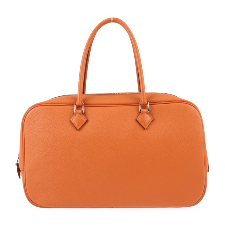 美品 HERMES エルメス ハンドバッグ - プリュムエラン 28 ヴォーエプソン オレンジ シルバー金具 Q刻印 本物保証 中古