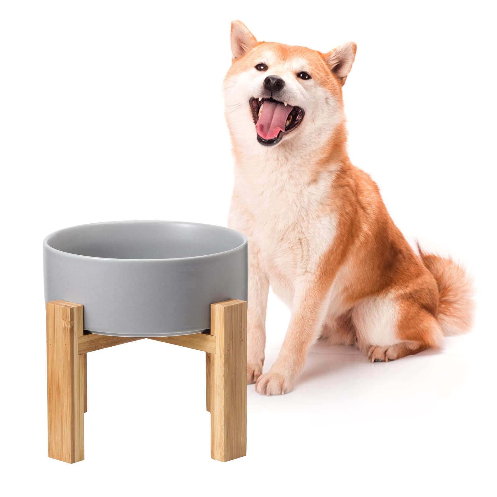 ペット用食器 高め ペットボウル 犬 フードボウル 犬 えさ皿 天然竹製スタンド付き 1800ml 陶器製 犬 餌入れ 犬食器滑り止め 犬 皿 犬 水ボウル 食べやすい 滑り止め 安定感 取り外し可能