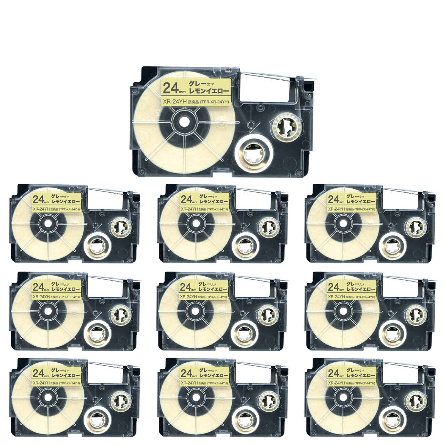 カシオ用 ネームランド 互換 テープカートリッジ ソフト パステル XR-24YH 10個セット 24mm／レモンイエロー／グレー文字 5,511円