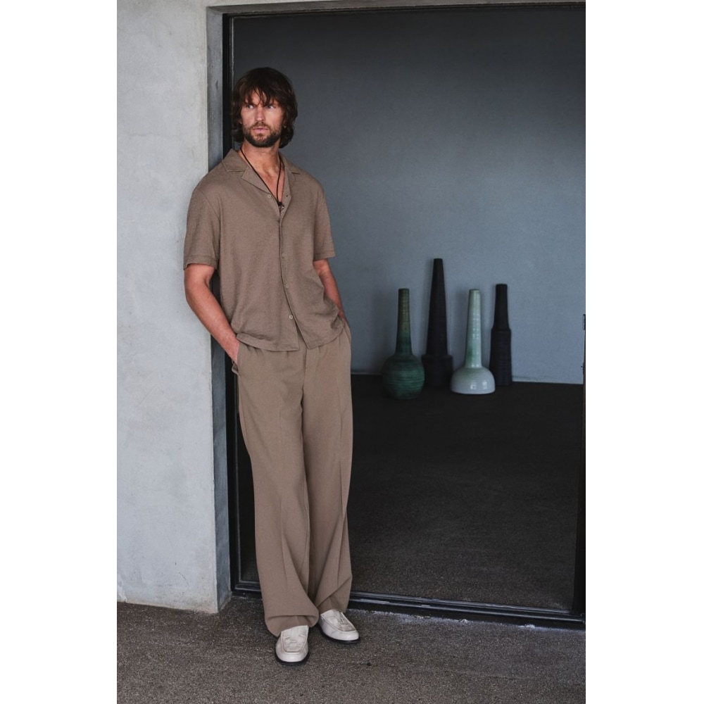 H&M ジャージーキャンプシャツレギュラーフィットダークベージュ