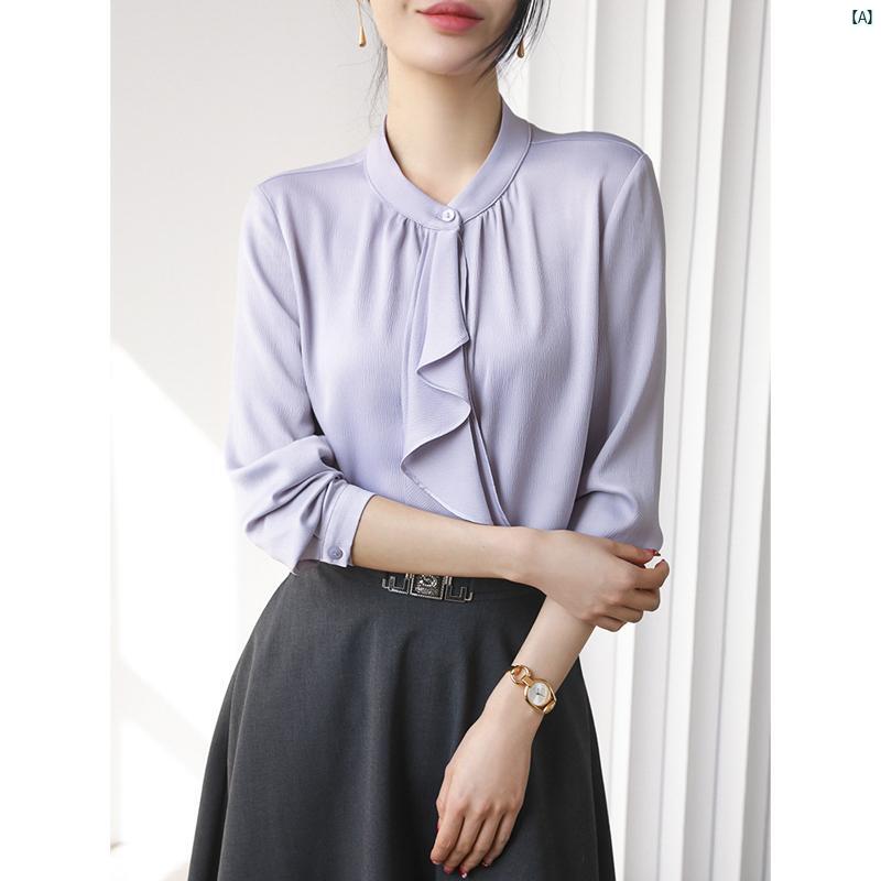 レディース ファッション　レディース　カジュアル　上品　綺麗　外出 フランス ひらひら ネクタイ 長袖 シャツ 春夏 通勤 職場 アウターシャツ 紫