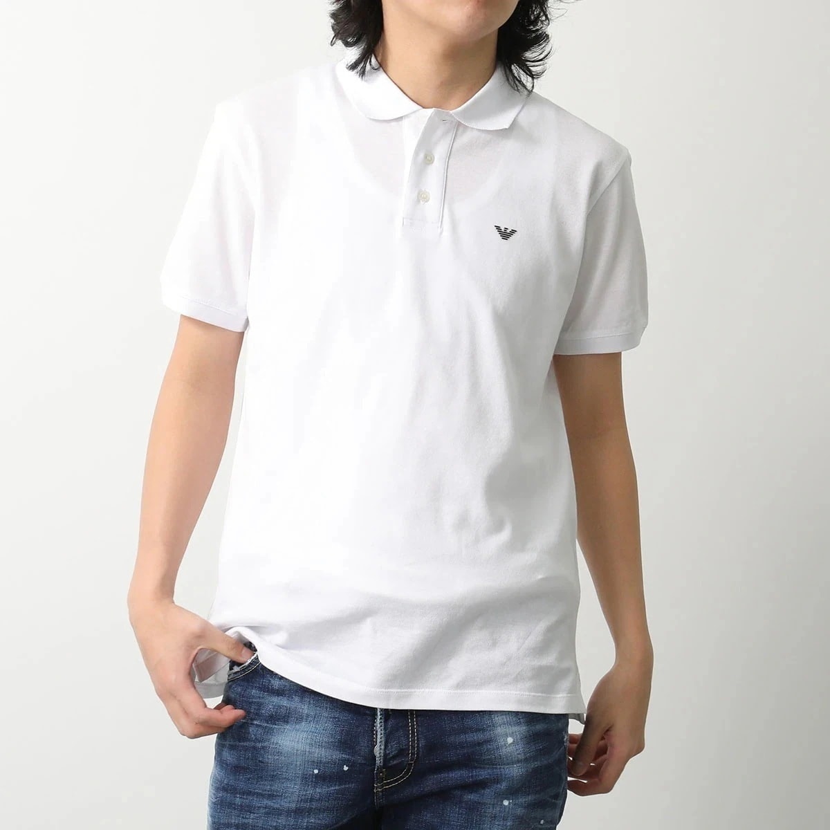 EMPORIO ARMANI エンポリオアルマーニ ポロシャツ 8N1FQ2 1JTKZ メンズ 半袖 イーグルロゴ 鹿の子 コットン 0100/BIANCO-OTTICO