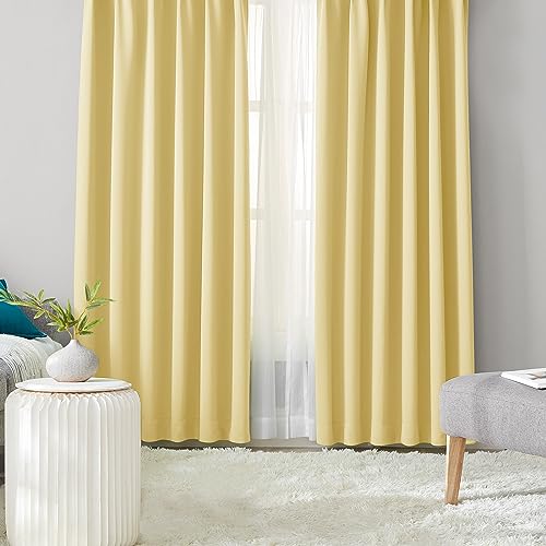 Hansleep カーテン 1級遮光 4枚組 イェロー 幅100cm×丈200cm UVカット 黄色 断熱 防寒 防音 省エネ 厚手 無地 おしゃれ カーテンセット 洗える 寝室 リビング用 (ドレー