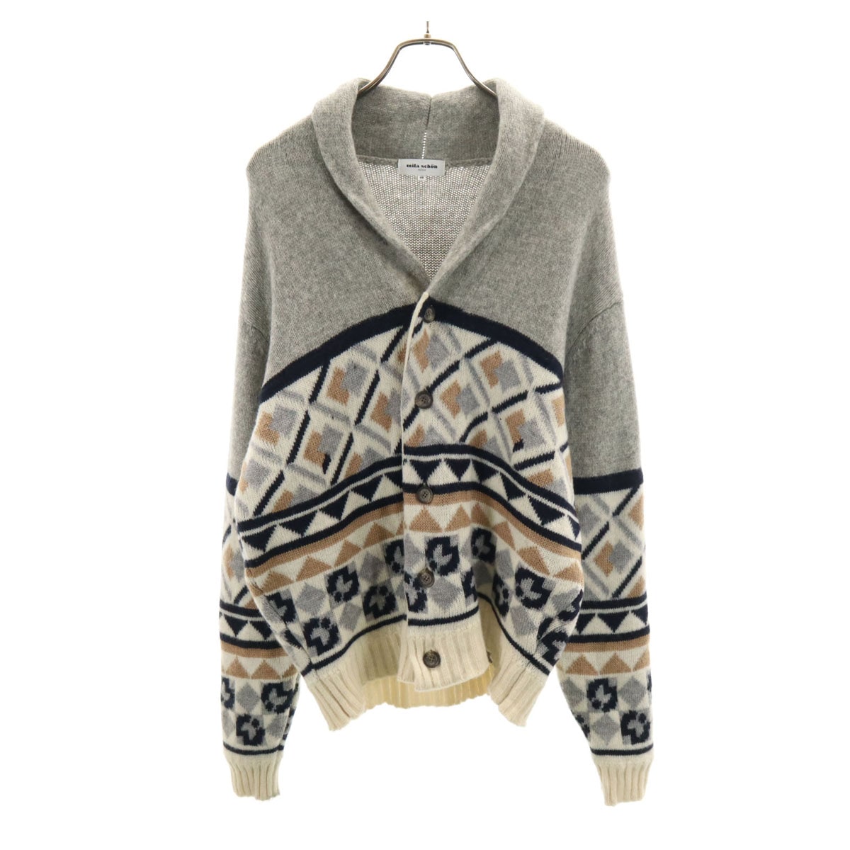 日本製 長袖 ショールカラー ニットカーディガン 48 グレー メンズ 古着