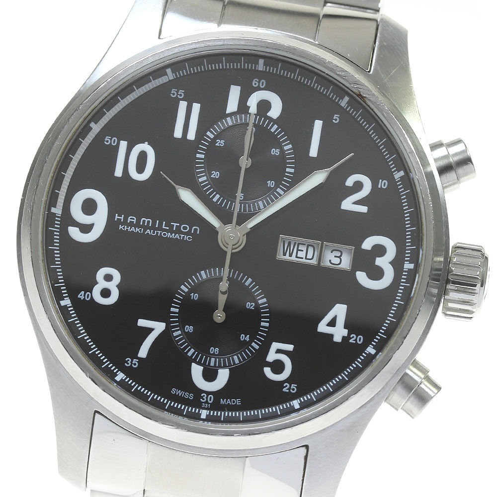 ハミルトン HAMILTON H717160 カーキ オフィサー クロノグラフ デイデイト 自動巻き メンズ _828118【中古】