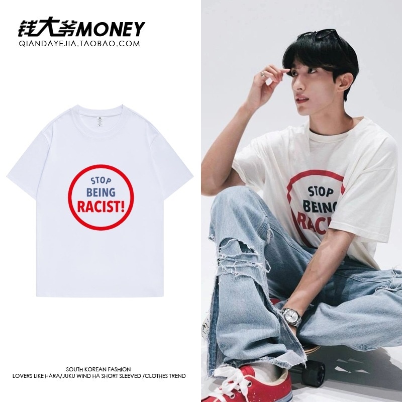 【期間限定 】 seventeen 李書民 白 ラウンドネック プリント Tシャツ コットン 半袖 ルーズ Tシャツ 夏2枚購入でカード1パスケース