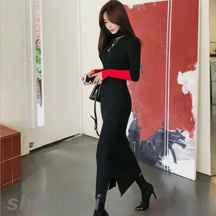 WILLS OLワンピース オフィスカジュアルワンピース ワンピース 可愛い THOM 新品入荷 サイズfree お出かけワンピース エレガント バイカラー 食事会 新作商品 マキシワンピース ニット