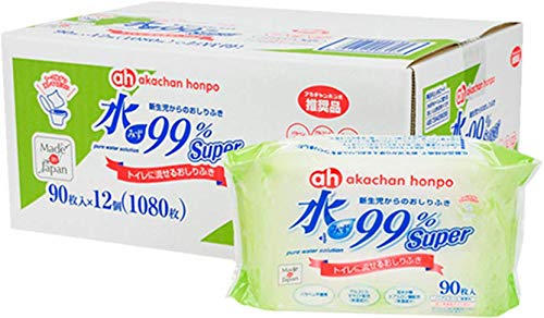 アカチャンホンポ 赤ちゃん本舗 水99% Super トイレに流せる おしりふき 90枚×12個